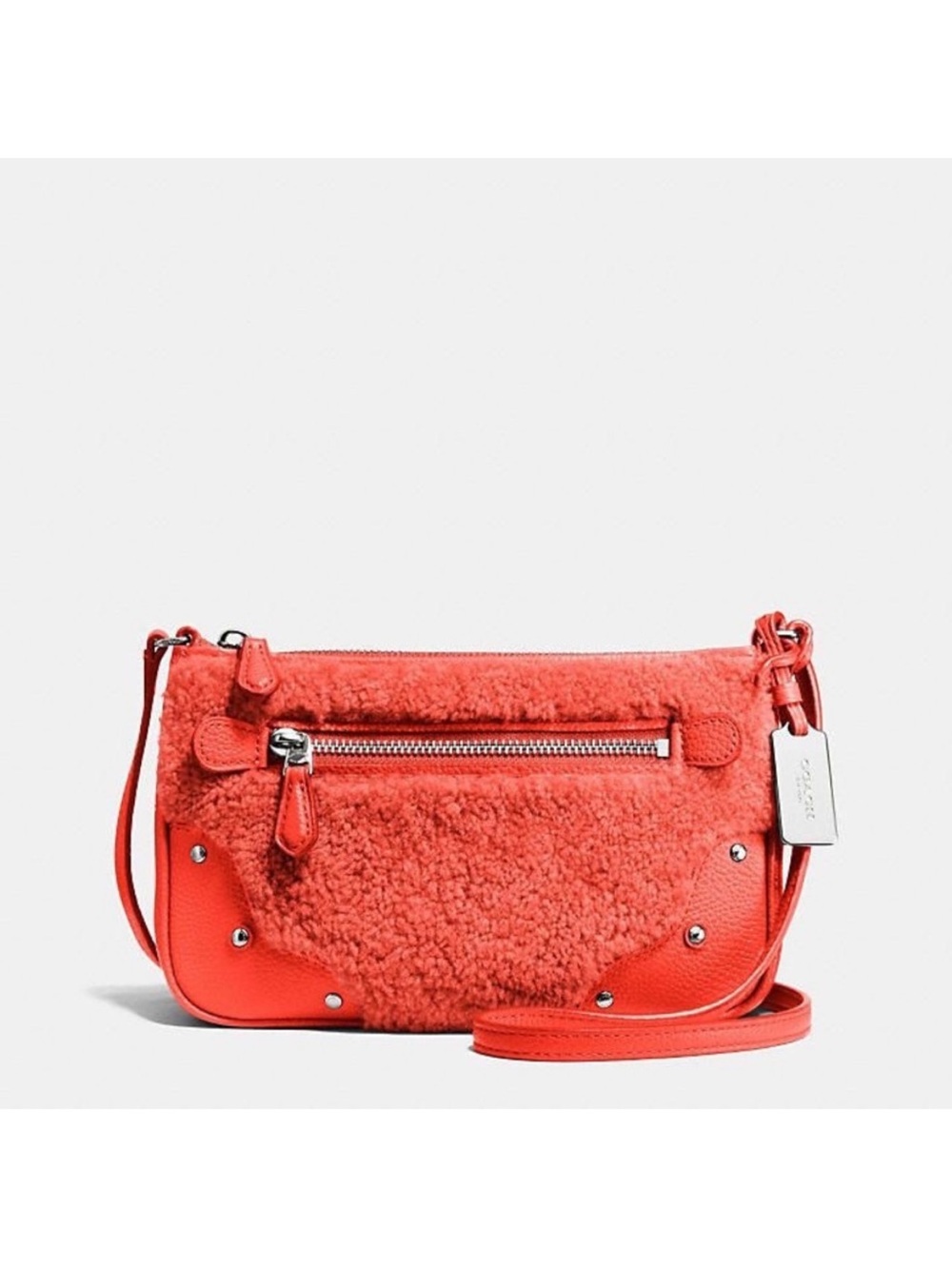 Coach Coral Red Shearling Crossbody Bag